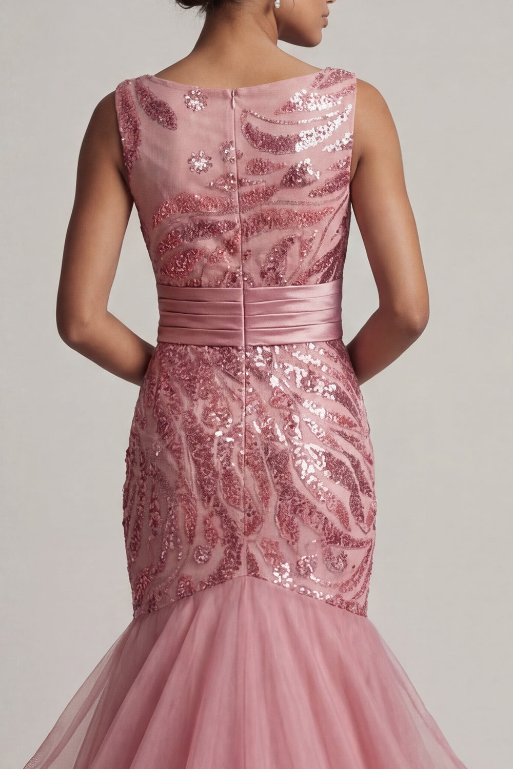 Sparkly Pink Long Mermaid Sequin Mother of the Bride Dress with Ruffles