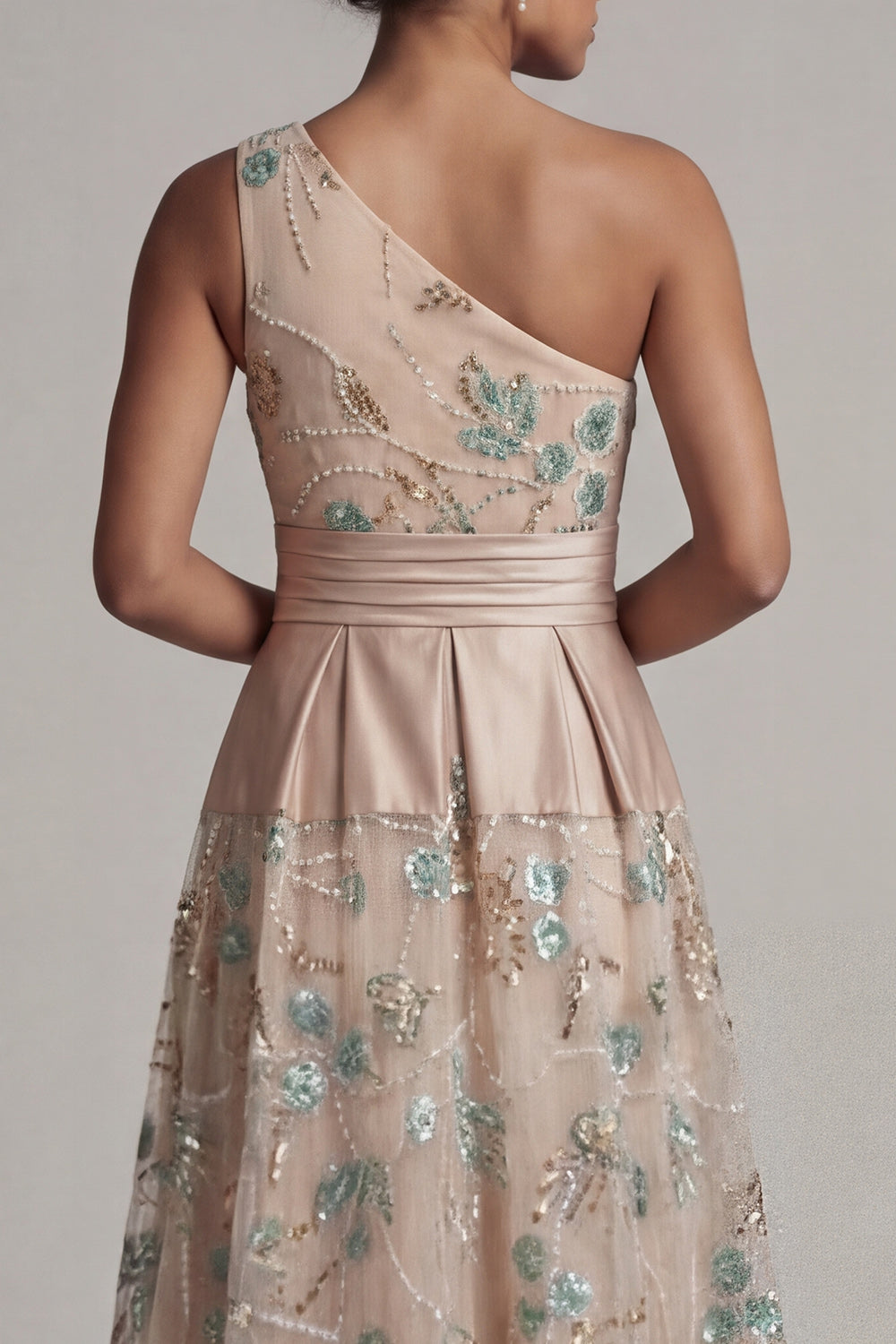 A Line Floral Long Sparkly Champagne Sequin Mother of the Bride Dress