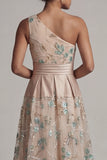 A Line Floral Long Sparkly Champagne Sequin Mother of the Bride Dress