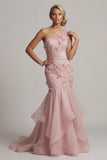 Floral Mermaid Long Blush Mother of the Bride Dress with Ruffles