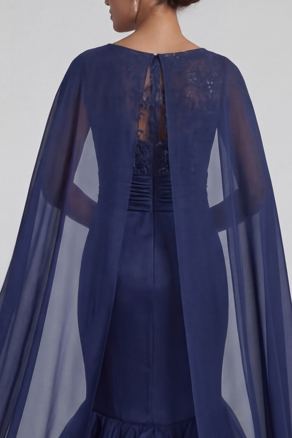 Floral Long Navy Mermaid Mother of the Bride Dress with Ruffles