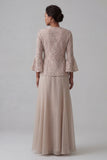 Champagne A Line Long V-Neck Mother of the Bride Dress with Jacket