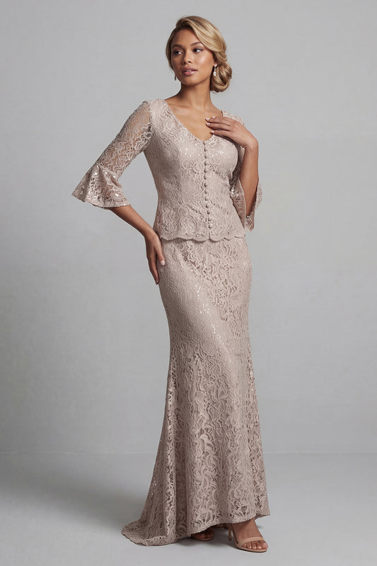 Champagne Mermaid Long Scoop Mother of the Bride Dress with Jacket