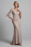 Champagne Mermaid Long Scoop Mother of the Bride Dress with Jacket