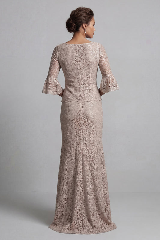 Champagne Mermaid Long Scoop Mother of the Bride Dress with Jacket