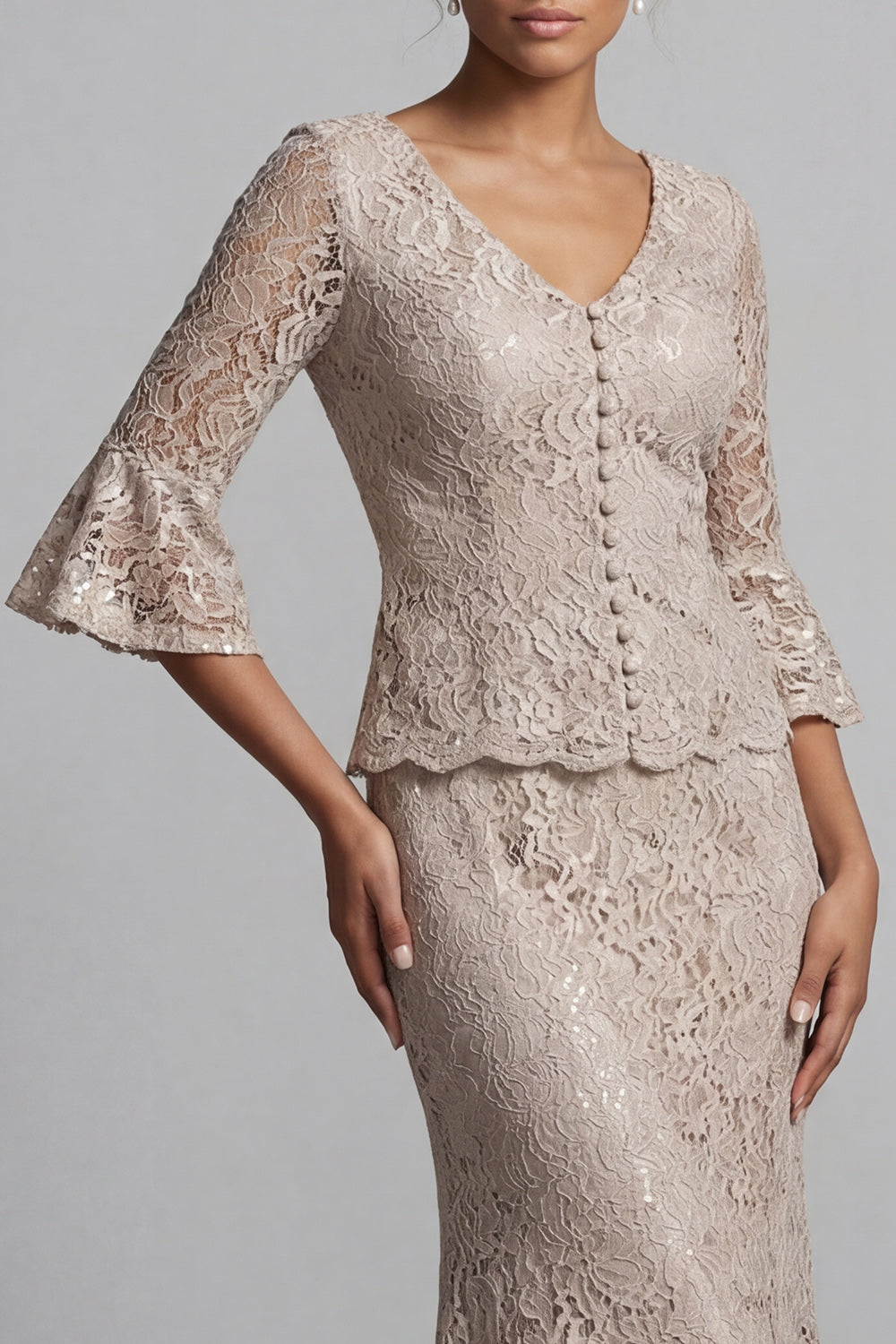 Champagne Mermaid Long Scoop Mother of the Bride Dress with Jacket