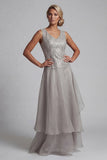 A Line Long Scoop Sparkly Light Grey Lace Mother of the Bride Dress with Jacket
