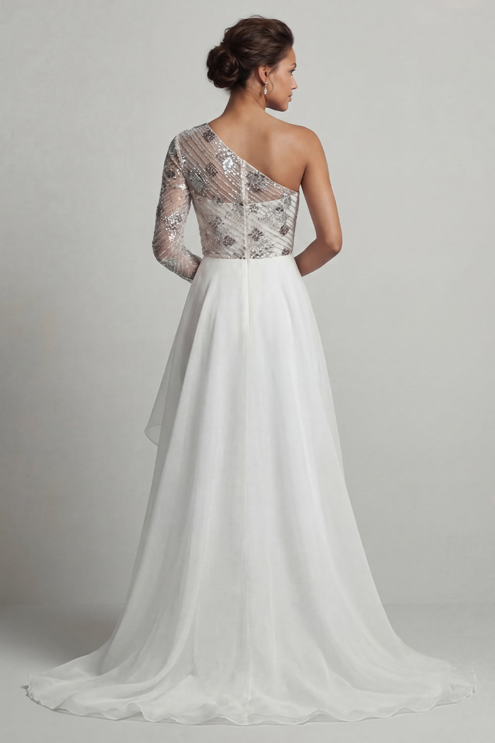 Sparkly White A Line Long Sequin Mother of the Bride Dress with Ruffles