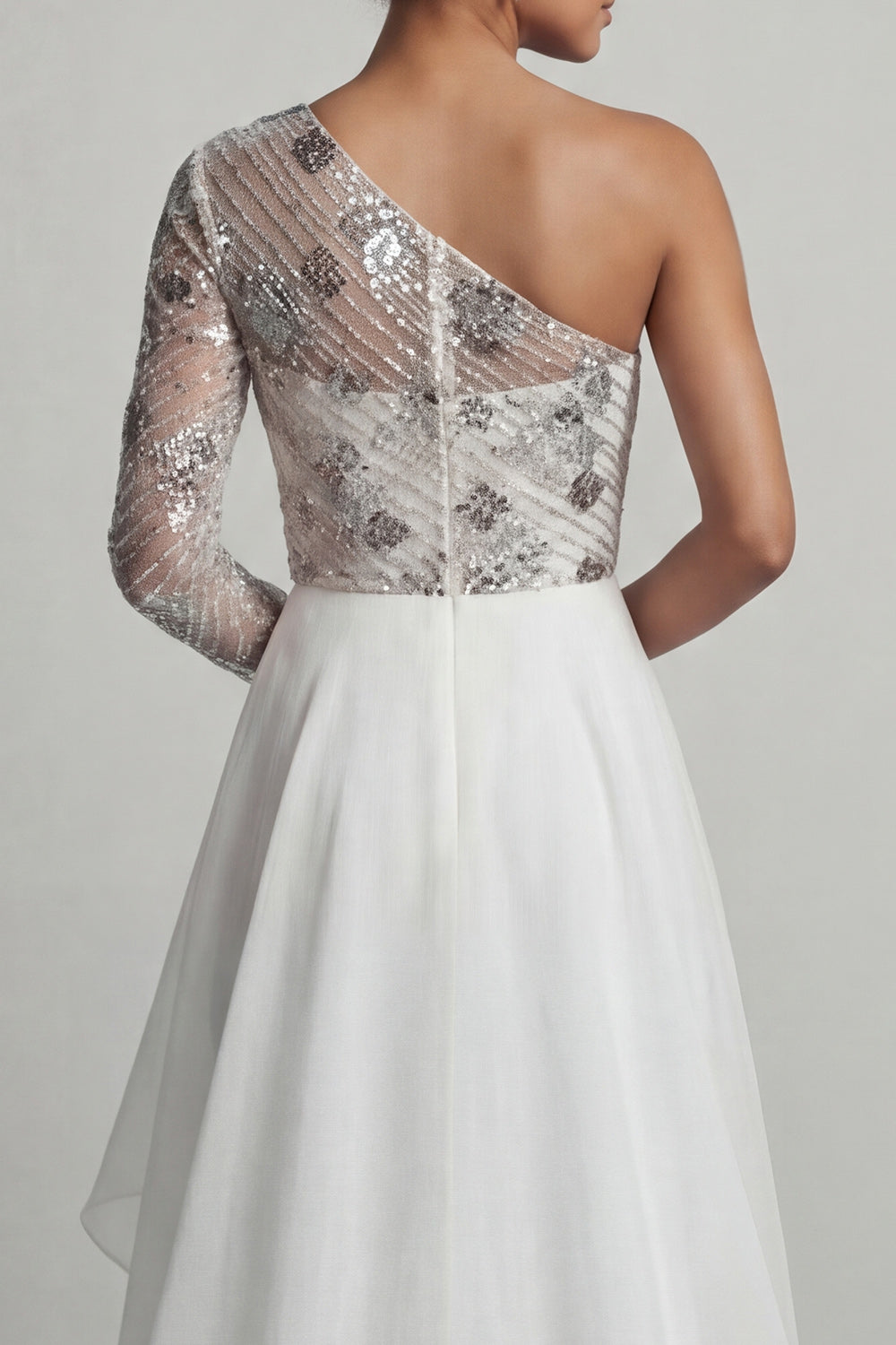 Sparkly White A Line Long Sequin Mother of the Bride Dress with Ruffles