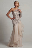 Sparkly Apricot Long Sequin Mermaid Floral Mother of the Bride Dress with Ruffles