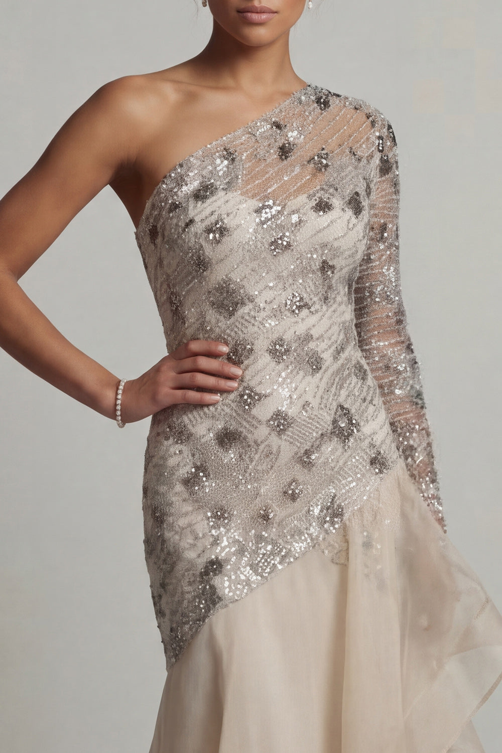 Sparkly Apricot Long Sequin Mermaid Floral Mother of the Bride Dress with Ruffles