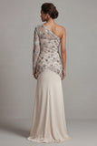 Sparkly Apricot Floral Long Sequin Mermaid Mother of the Bride Dress