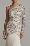 Sparkly Apricot Floral Long Sequin Mermaid Mother of the Bride Dress