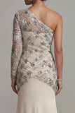 Sparkly Apricot Floral Long Sequin Mermaid Mother of the Bride Dress