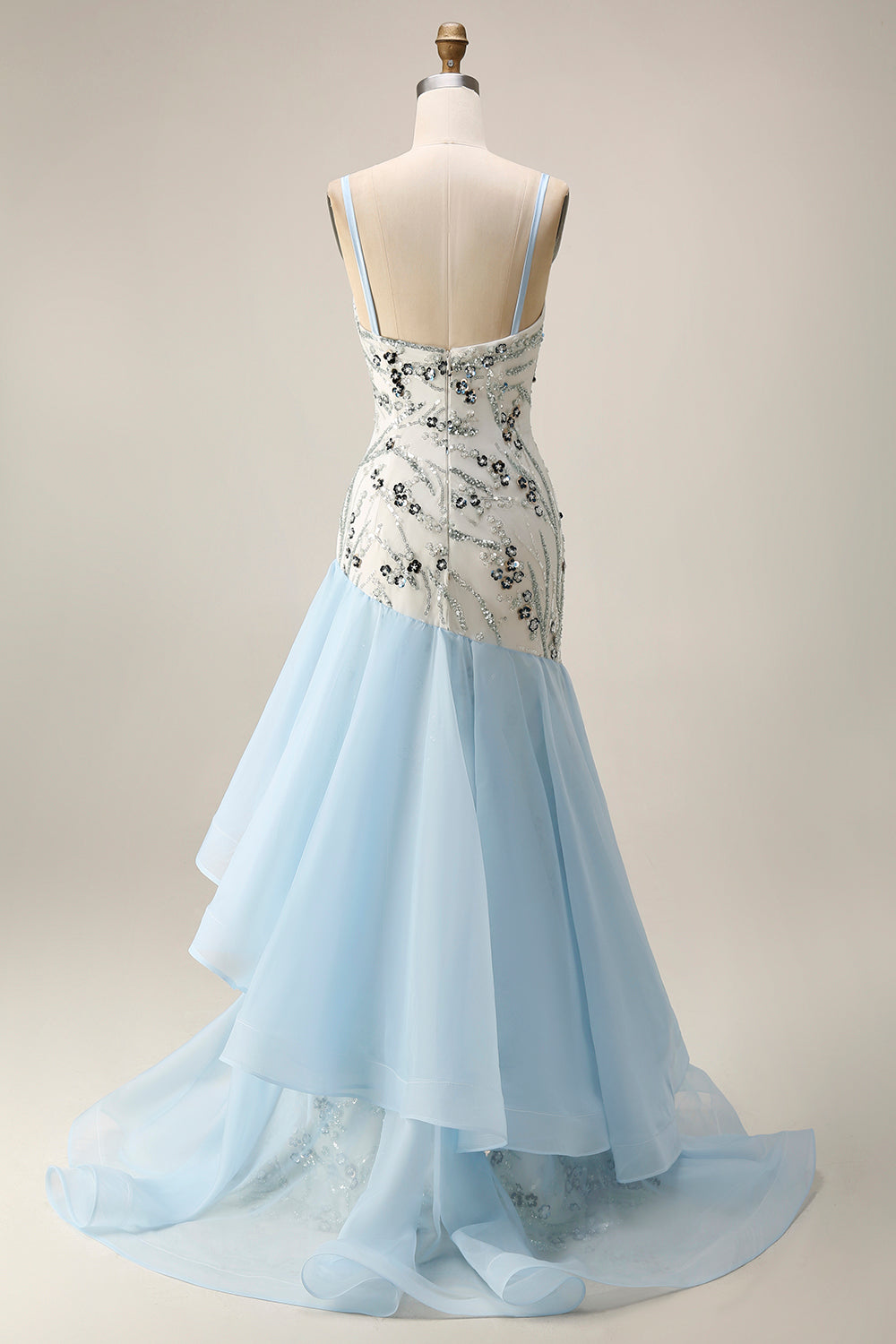 Long Sequin Mermaid Floral Sparkly Light Blue Mother of the Bride Dress with Ruffles