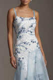 Long Sequin Mermaid Floral Sparkly Light Blue Mother of the Bride Dress with Ruffles