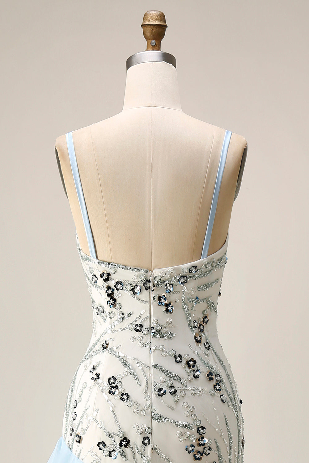 Long Sequin Mermaid Floral Sparkly Light Blue Mother of the Bride Dress with Ruffles