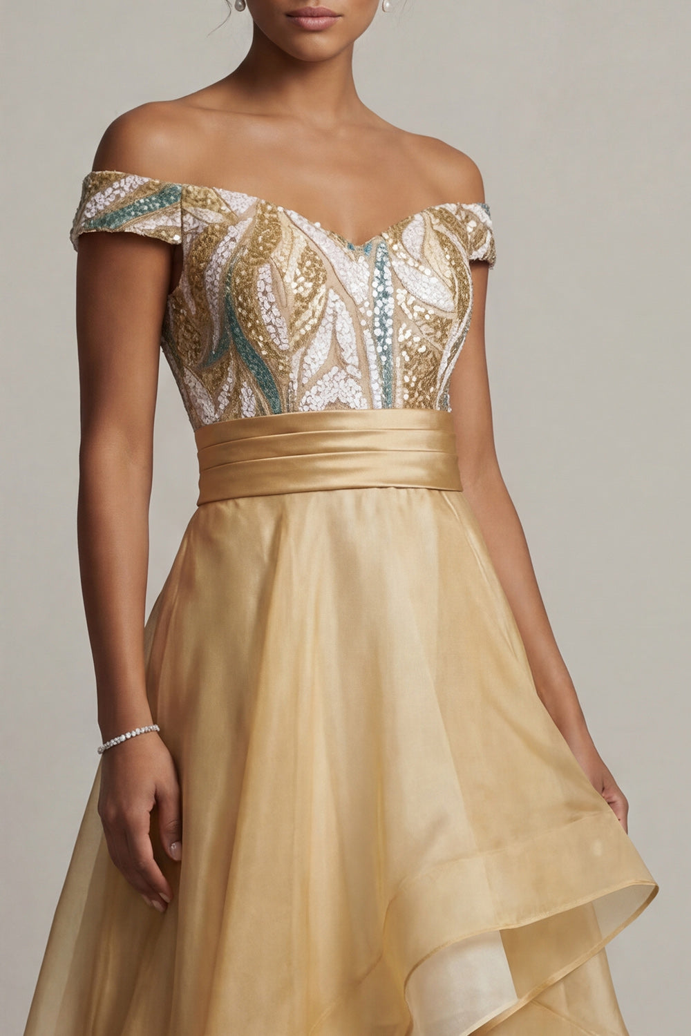 Asymmetrical A Line Champagne Mother of the Bride Dress with Ruffles