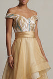 Asymmetrical A Line Champagne Mother of the Bride Dress with Ruffles
