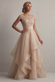 Blush Beaded Long A Line Mother of the Bride Dress with Ruffles