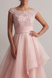 Blush Beaded Long A Line Mother of the Bride Dress with Ruffles