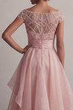 Blush Beaded Long A Line Mother of the Bride Dress with Ruffles