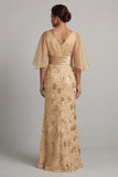 Long Mermaid Champagne Floral Mother of the Bride Dress