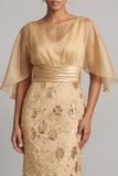 Long Mermaid Champagne Floral Mother of the Bride Dress