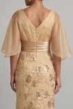 Long Mermaid Champagne Floral Mother of the Bride Dress