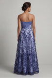 Floral Long A Line Navy Strapless Mother of the Bride Dress