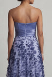 Floral Long A Line Navy Strapless Mother of the Bride Dress