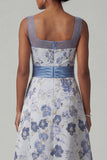 Long A Line Dusty Blue Floral Mother of the Bride Dress with Slit