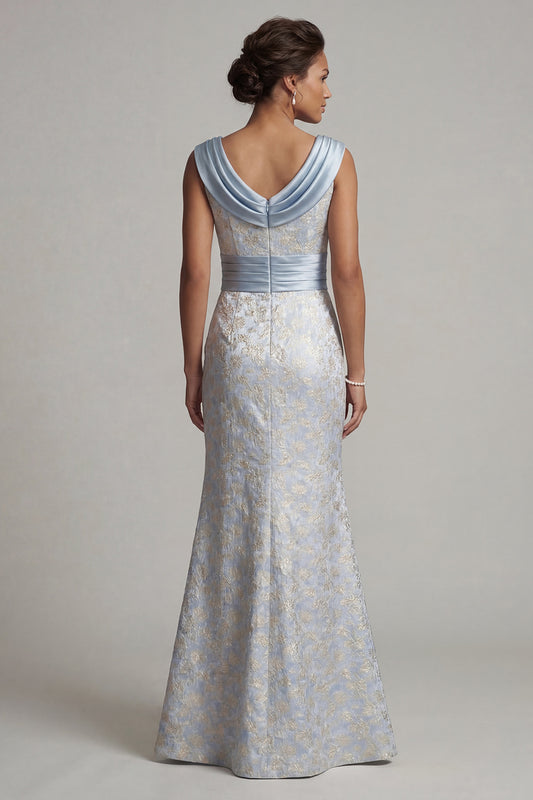 Long Light Blue Scoop Mermaid Mother of the Bride Dress with Slit