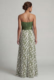 Long A Line Green Strapless Floral Ruched Mother of the Bride Dress