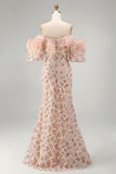 Sparkly Champagne Long Sequin Mermaid Beaded Mother of the Bride Dress with Ruffles
