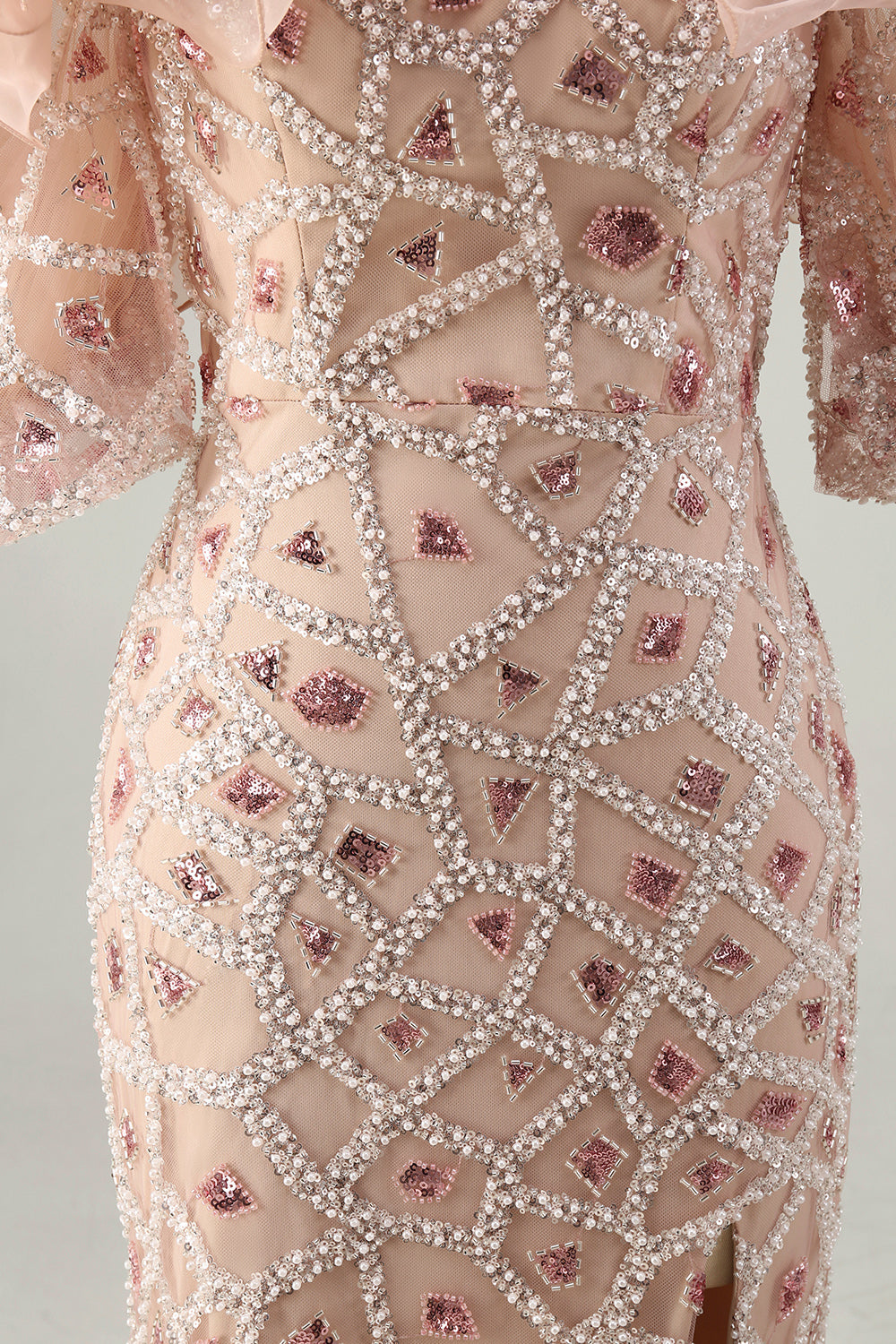 Sparkly Champagne Long Sequin Mermaid Beaded Mother of the Bride Dress with Ruffles