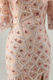 Sparkly Champagne Long Sequin Mermaid Beaded Mother of the Bride Dress with Ruffles
