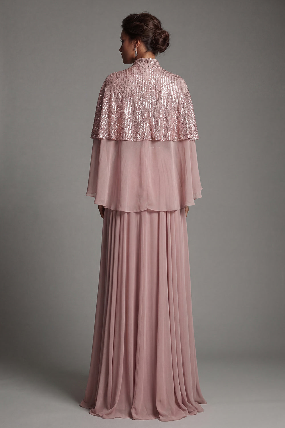 Sparkly Dusty Rose Long Sequin A Line Mother of the Bride Dress with Cape