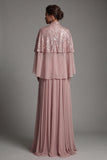 Sparkly Dusty Rose Long Sequin A Line Mother of the Bride Dress with Cape