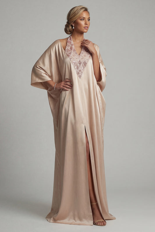 Sparkly Champagne Sequin Long Sheath Halter Mother of the Bride Dress with Slit