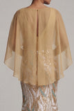 Long Sparkly Champagne Sequin Mermaid 3D Flower Mother of the Bride Dress with Cape