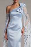 Floral Long Sequin Sky Blue Mermaid Mother of the Bride Dress with Cape