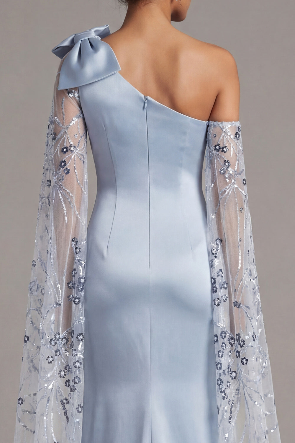 Floral Long Sequin Sky Blue Mermaid Mother of the Bride Dress with Cape