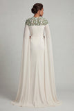 Floral Ivory Long Round Neck Mermaid Mother of the Bride Dress with Cape