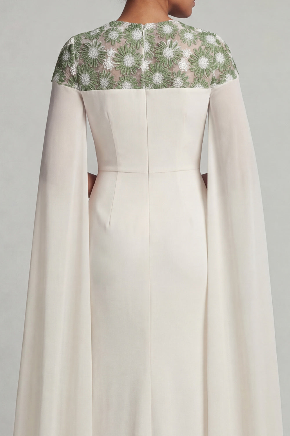 Floral Ivory Long Round Neck Mermaid Mother of the Bride Dress with Cape