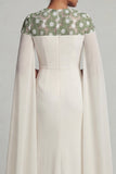 Floral Ivory Long Round Neck Mermaid Mother of the Bride Dress with Cape