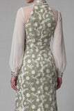 Floral Long Green Mermaid High Neck Mother of the Bride Dress with Slit