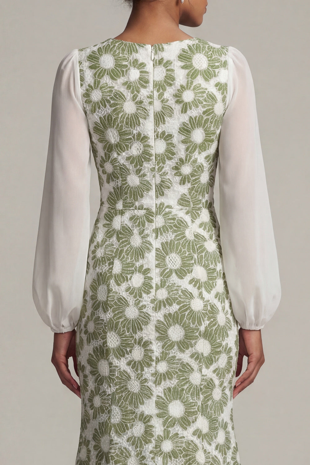 Floral Long Sleeves Green Mermaid Mother of the Bride Dress with Slit