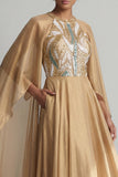A Line Sequin Long Sparkly Champagne Mother of the Bride Dress with Cape