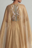 A Line Sequin Long Sparkly Champagne Mother of the Bride Dress with Cape